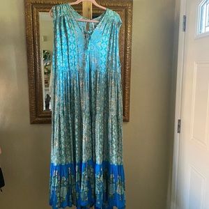 Floral Print Free People Blue Green Tie Maxi Dress